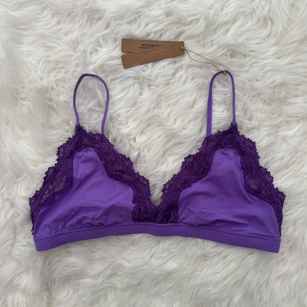 Skims Fits Everybody Lace Triangle Bralette Ultra Violet Multi Size XL